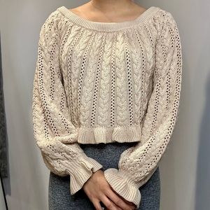 long sleeve cable knit bardot top.